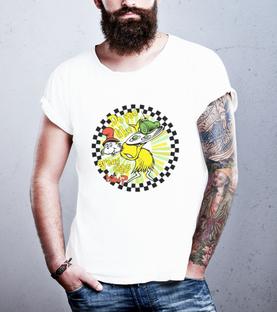 Dr Seuss Do You Like Green Eggs And Ham Yellow Character Red Hat Fan T-Shirt