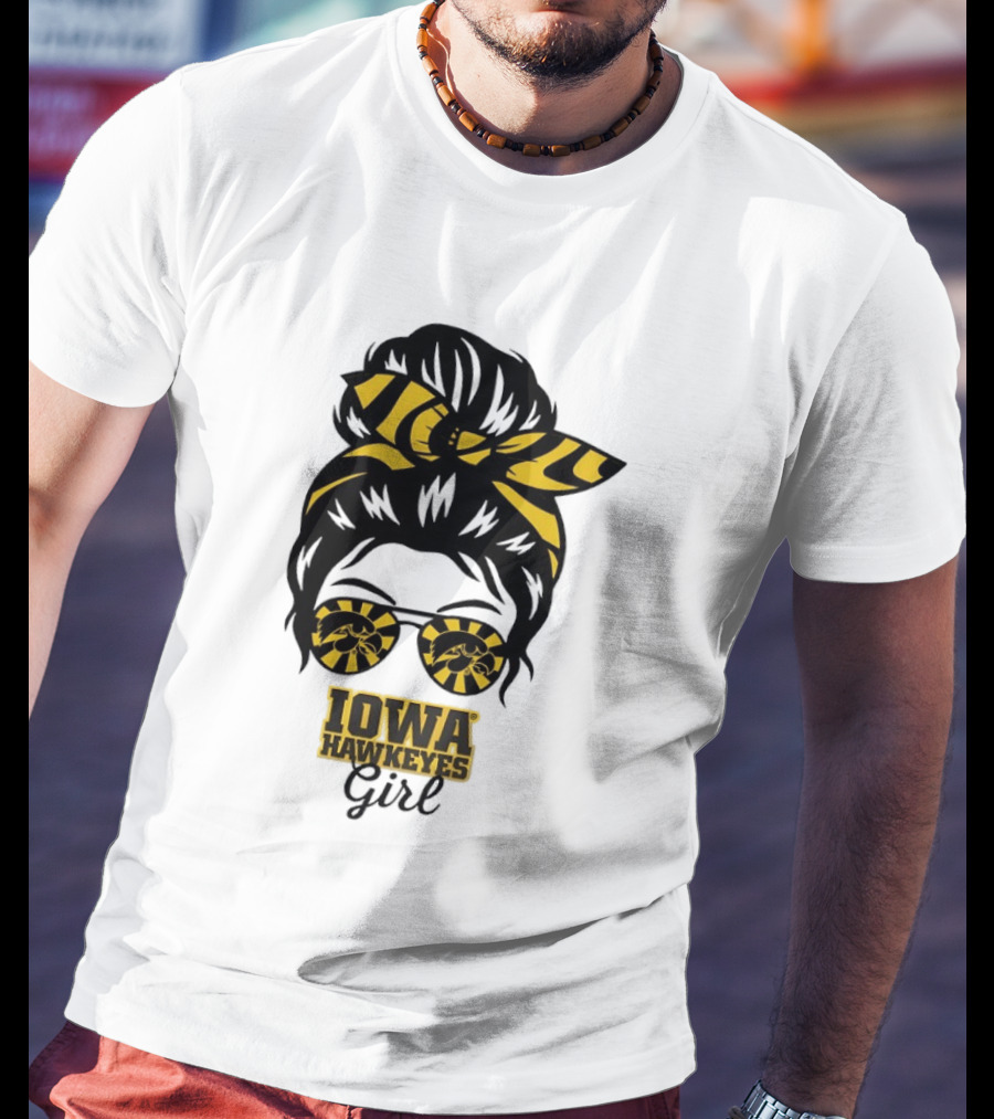 Iowa Hawkeyes Girl Sunglasses Messy Bun Headband T-Shirt