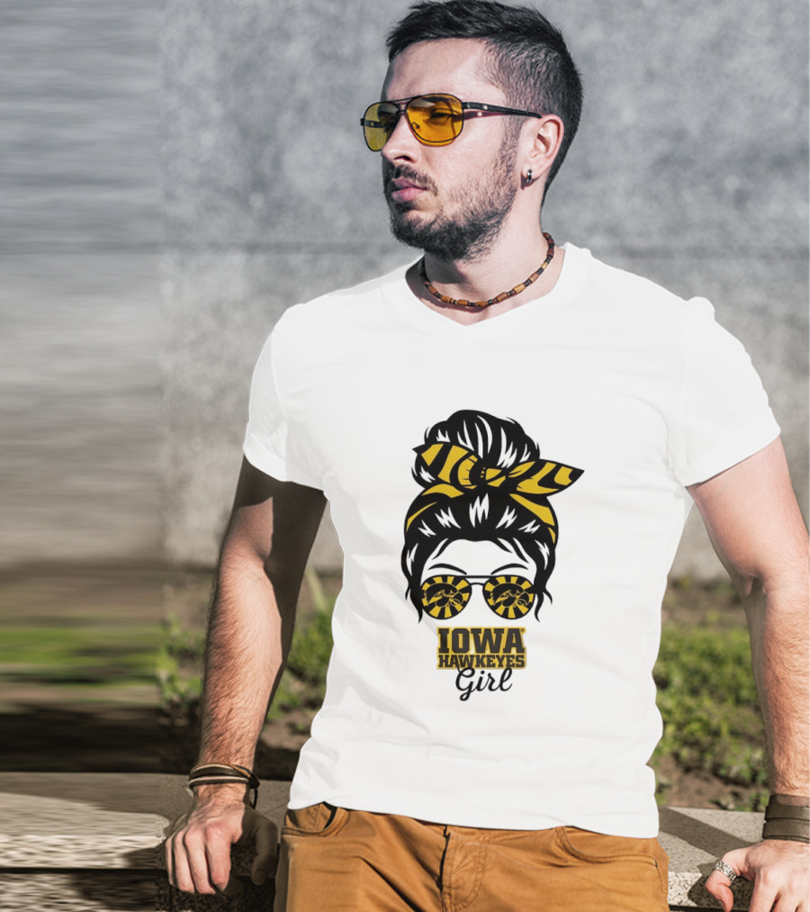 Iowa Hawkeyes Girl Sunglasses Messy Bun Headband T-Shirt