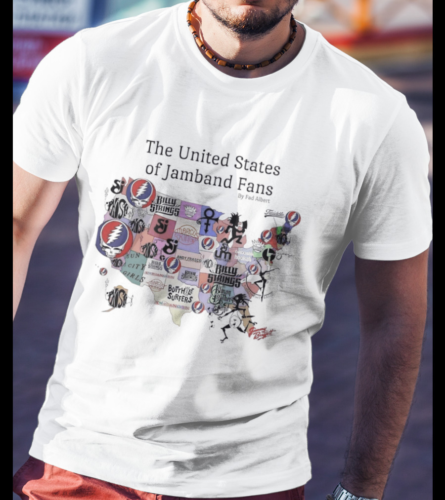 The United States Of Jamband Fans State Map Peeking Characters T-Shirt