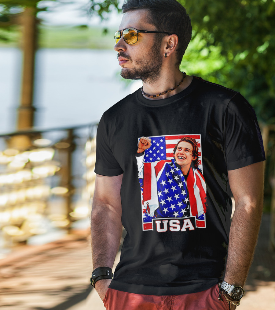 USA Flag Jack Hughes Olympic Hockey 2026 Golden Goal Celebration T-Shirt