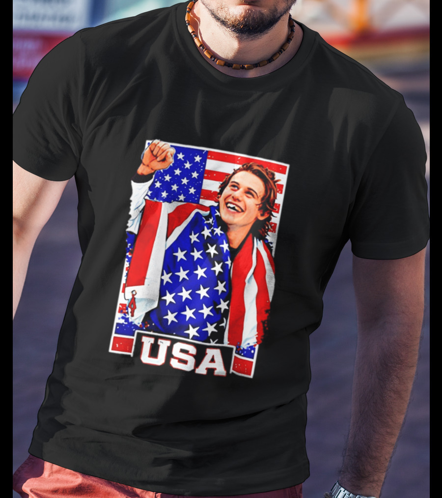 USA Flag Jack Hughes Olympic Hockey 2026 Golden Goal Celebration T-Shirt