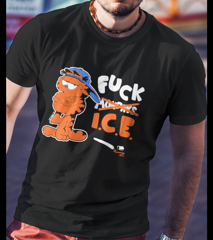 F*** ICE Orange Cat With Blue Hat T-Shirt