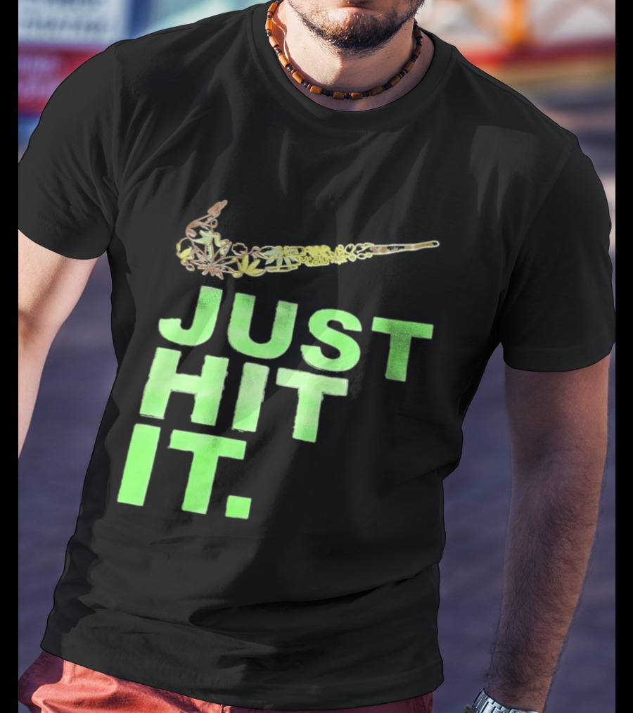 Just Hit It Classic Swoosh Flaming Bat Baseball T-Shirt