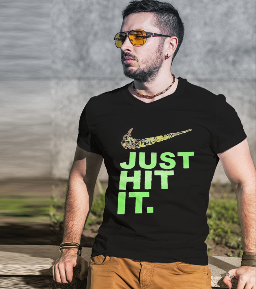 Just Hit It Classic Swoosh Flaming Bat Baseball T-Shirt