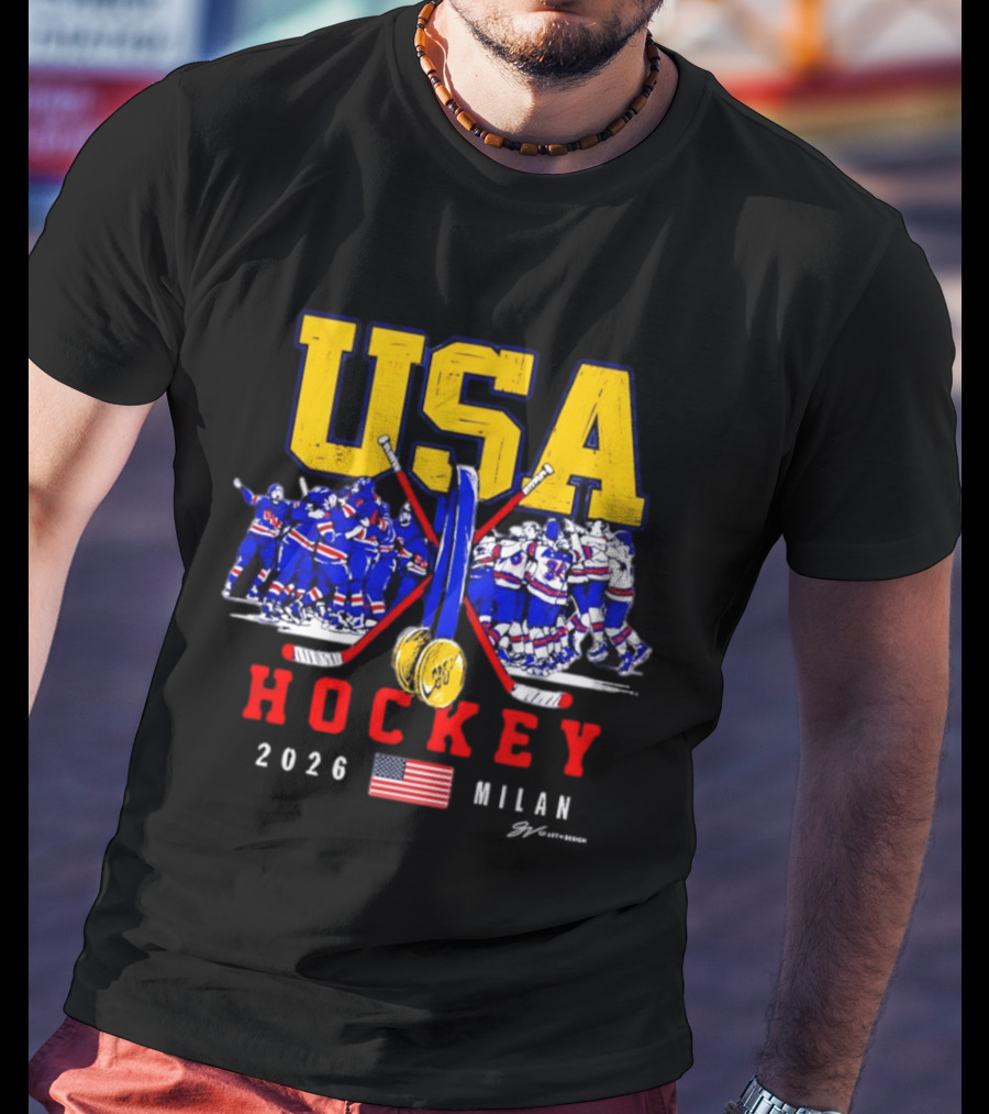 USA Hockey Team 2026 Gold Medal Milan Olympics Celebration USA Flag T-Shirt