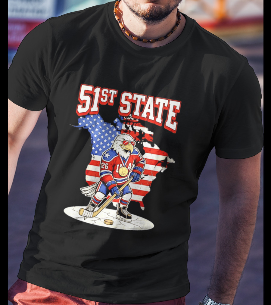 USA Team 51st State Hockey Eagle 26 Gold Medal T-Shirt
