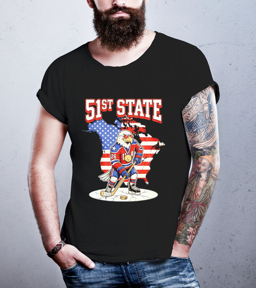 USA Team 51st State Hockey Eagle 26 Gold Medal T-Shirt
