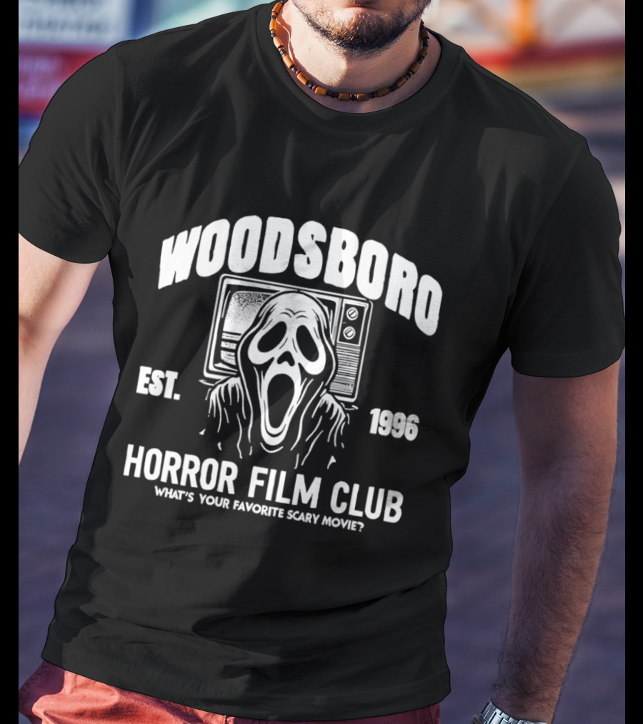 Woodsboro Ghostface Horror Film Club Est 1996 What's Your Favorite Scary Movie T-Shirt