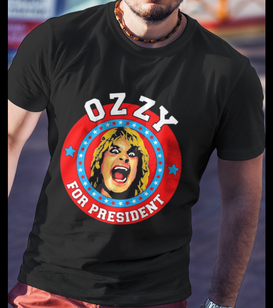 Ozzy Osbourne For President Campaign Circle With Stars And Screaming Expression T-Shirt