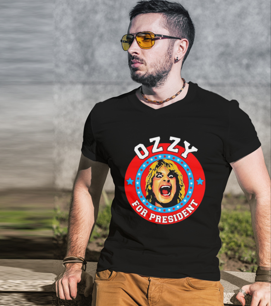 Ozzy Osbourne For President Campaign Circle With Stars And Screaming Expression T-Shirt