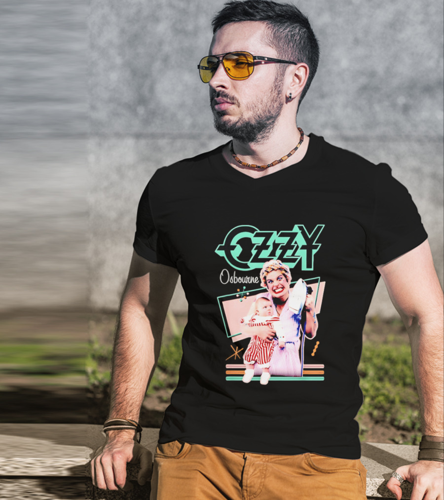 Ozzy Osbourne Retro Woman Holding Baby With Iron T-Shirt