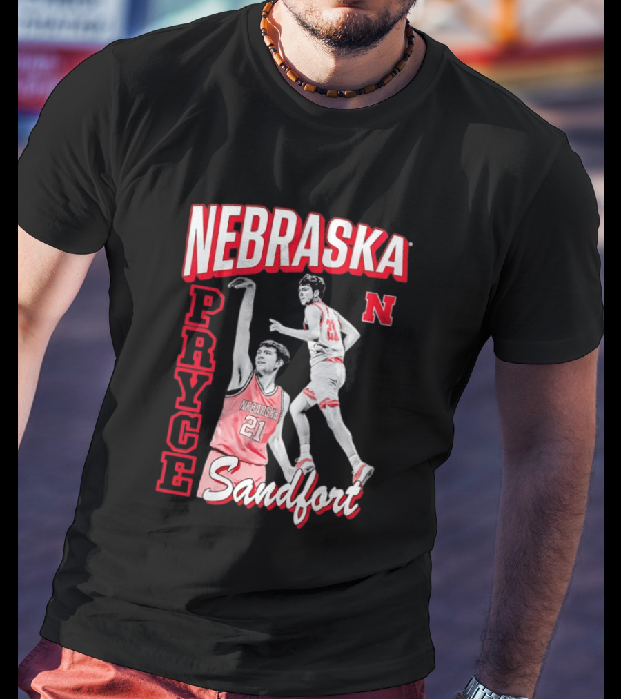 Pryce Sandfort 21 Nebraska Cornhuskers Basketball Team Iconic Red Jersey T-Shirt