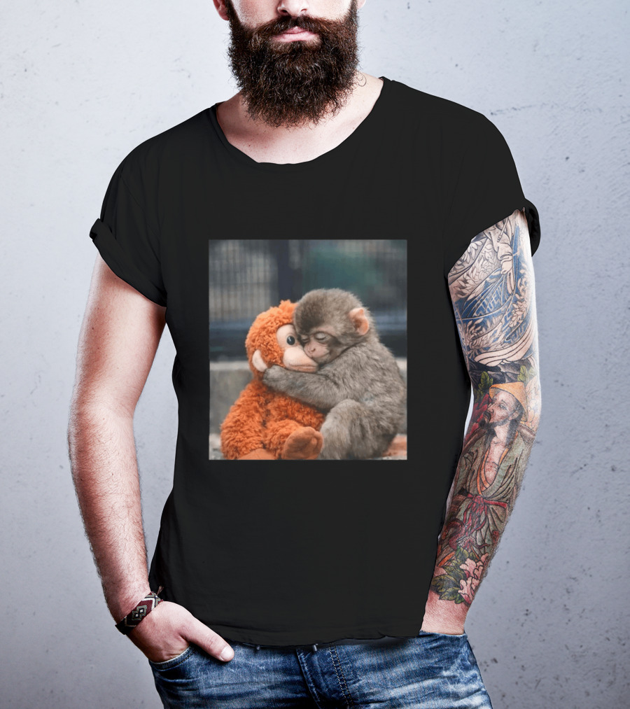 Punch Monkey Cute Baby Monkey Hugging Stuffed Toy T-Shirt