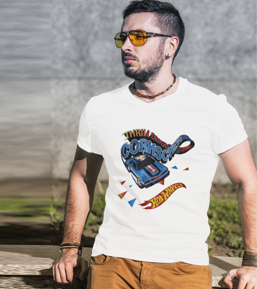 Thrill Drivers Corkscrew Hot Wheels Blue Car Iconic Racing Loop T-Shirt
