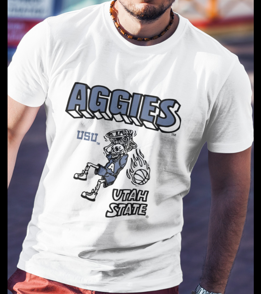 Utah State Aggies Skeleton USU Basketball Dunk T-Shirt