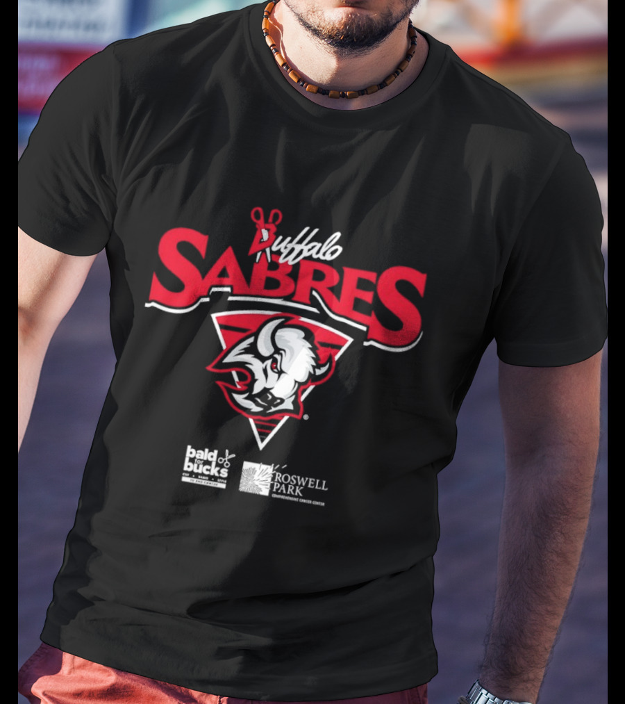 Buffalo Sabres Bald For Bucks Roswell Park Cancer Center Collaboration T-Shirt