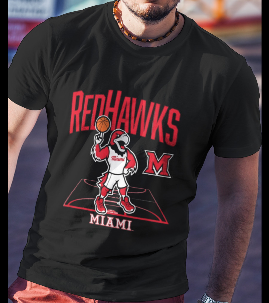 Miami RedHawks Basketball Mascot Court T-Shirt
