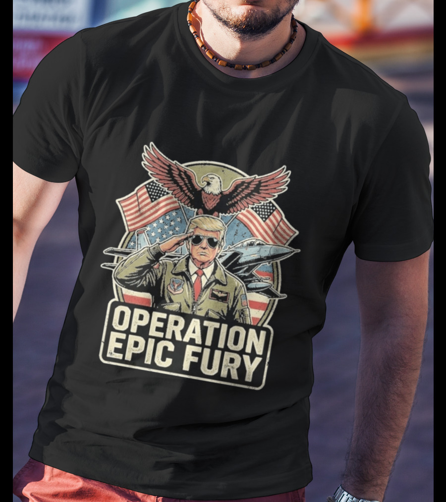 Operation Epic Fury American Flag Eagle Wings Salute Jet T-Shirt
