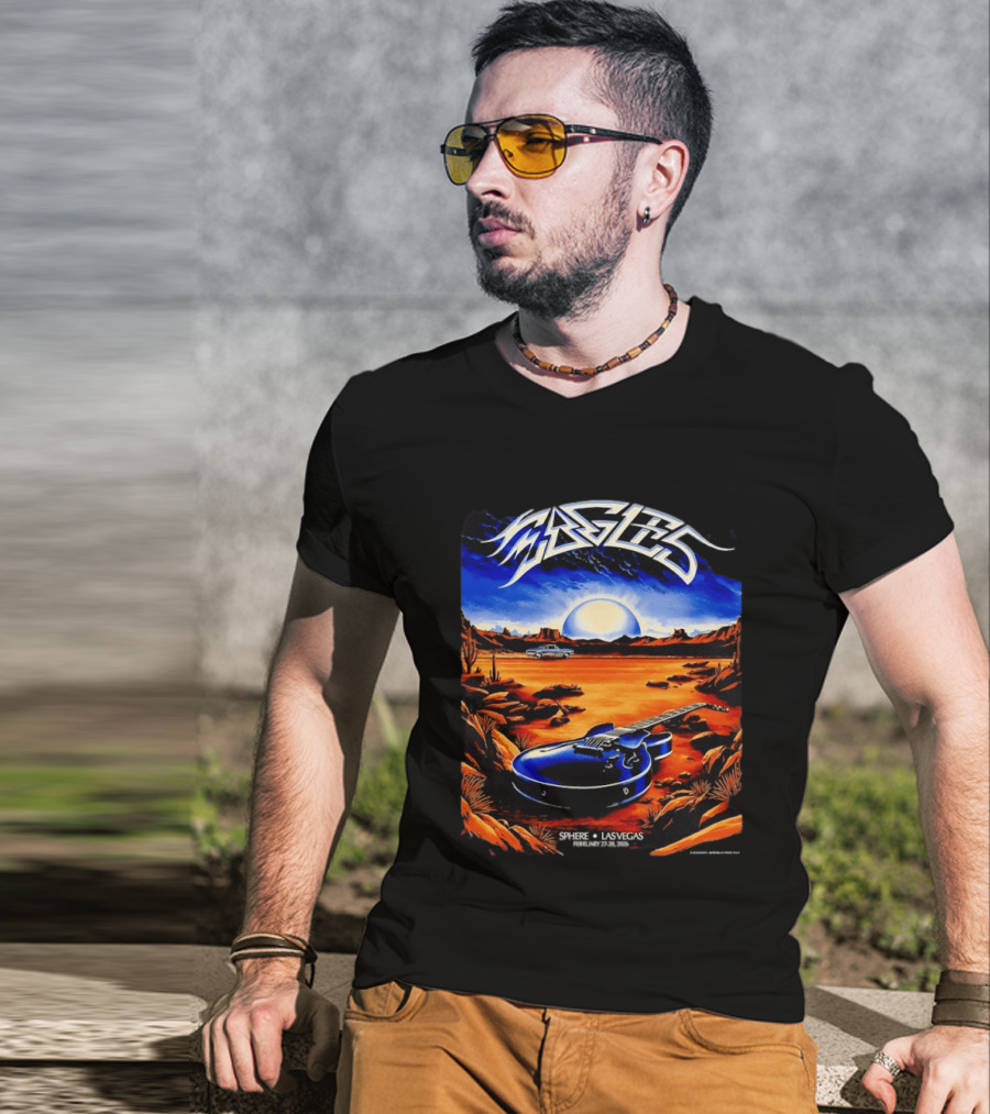 Eagles Live At Sphere Las Vegas February 27 28 2026 Desert Landscape Guitar T-Shirt