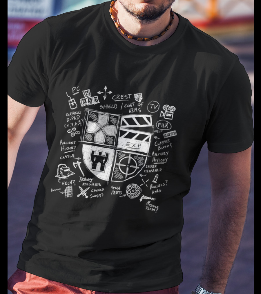 EXP Crest Shield Coat Of Arms Gaming D Pad Castle Ancient History T-Shirt
