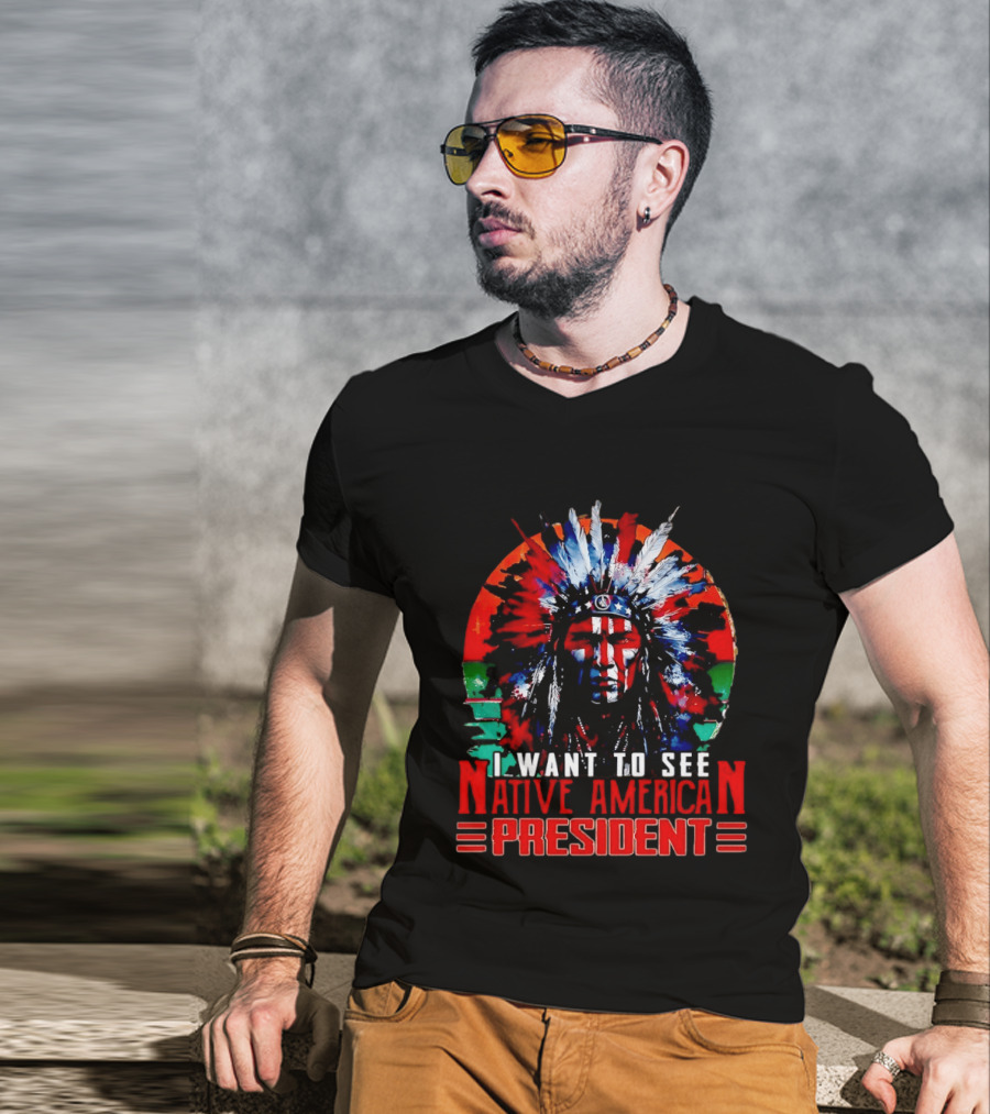 Native American President Bold Statement Feathers Headdress Vision T-Shirt