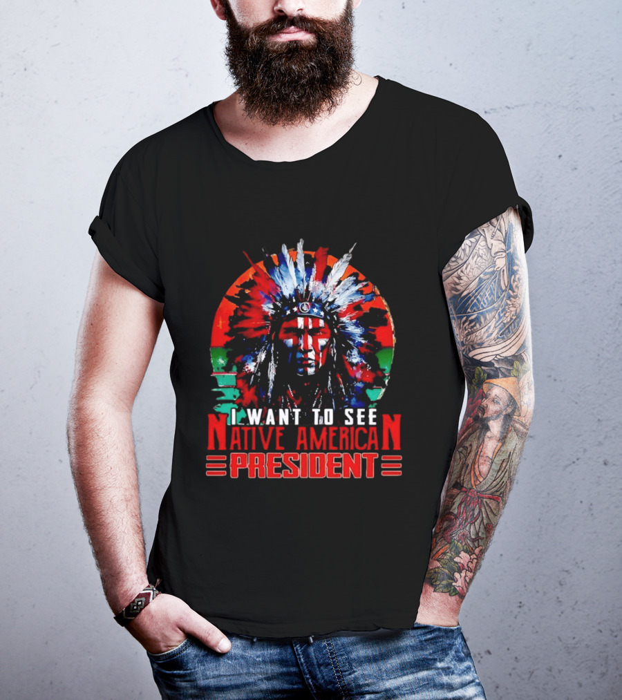 Native American President Bold Statement Feathers Headdress Vision T-Shirt