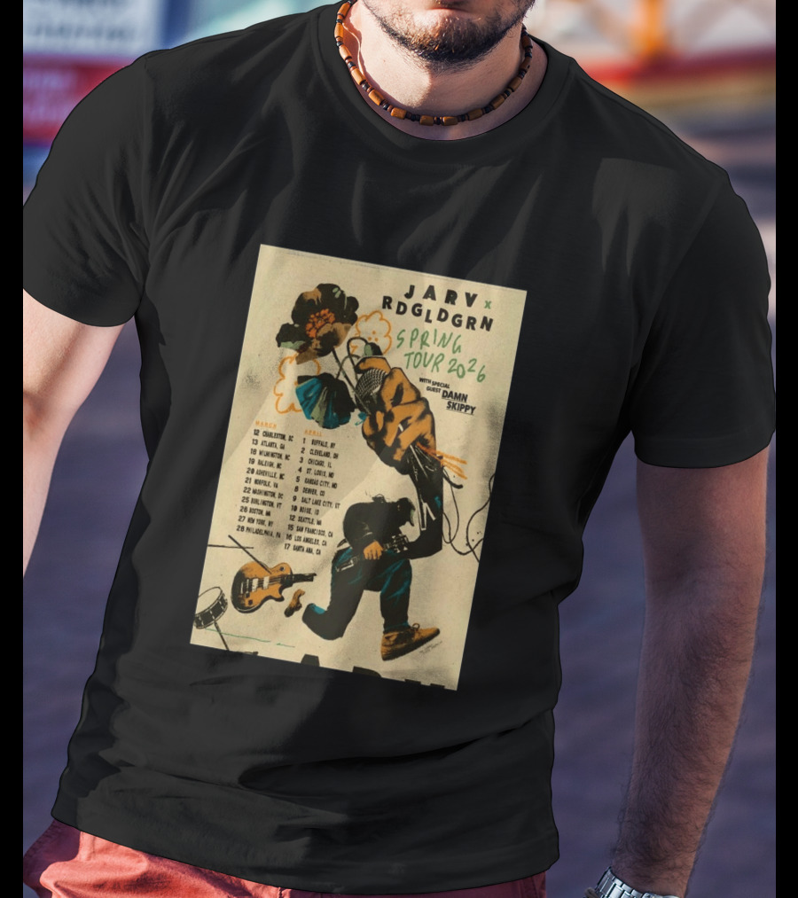 JARV RDGLDGRN Spring Tour 2026 With Guest Damn Skippy Tour Dates T-Shirt