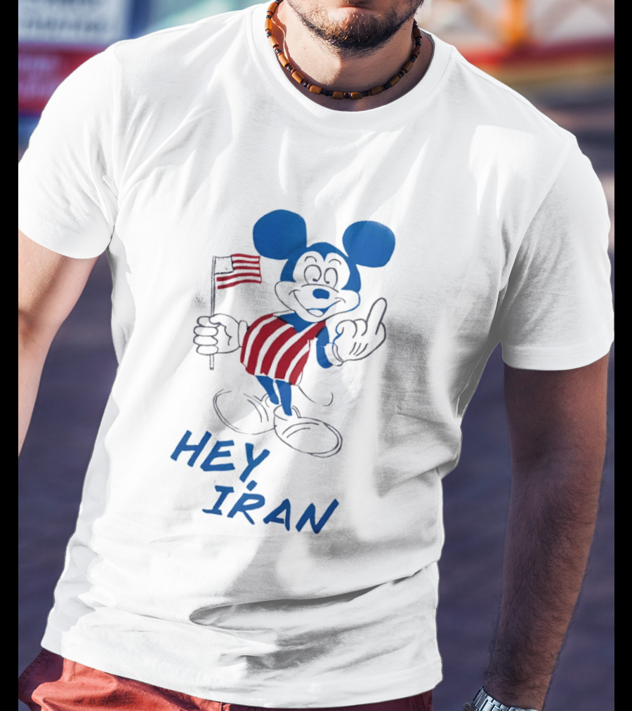 Mickey Mouse Hey Iran Middle Finger USA Flag T-Shirt