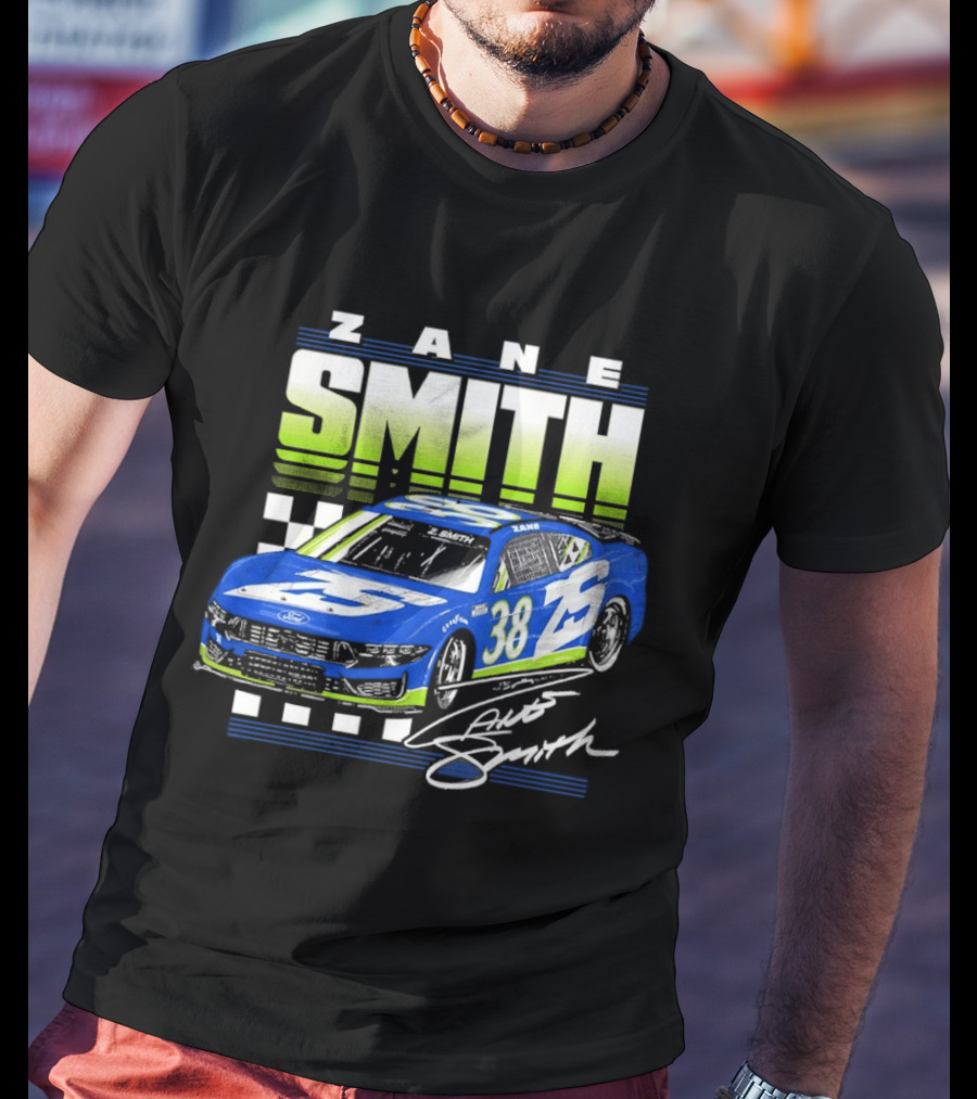 Zane Smith 38 Ford Mustang Dark Horse Front Row Motorsports Racing Car T-Shirt