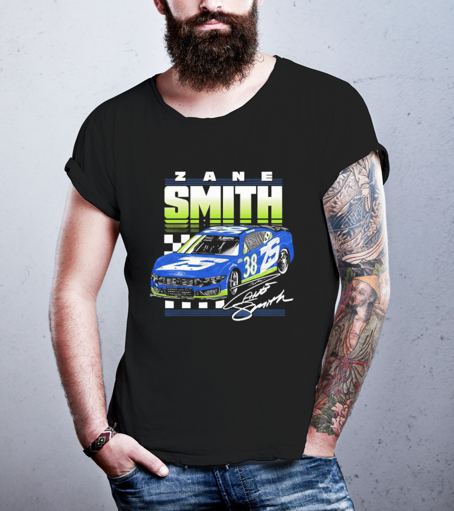 Zane Smith 38 Ford Mustang Dark Horse Front Row Motorsports Racing Car T-Shirt