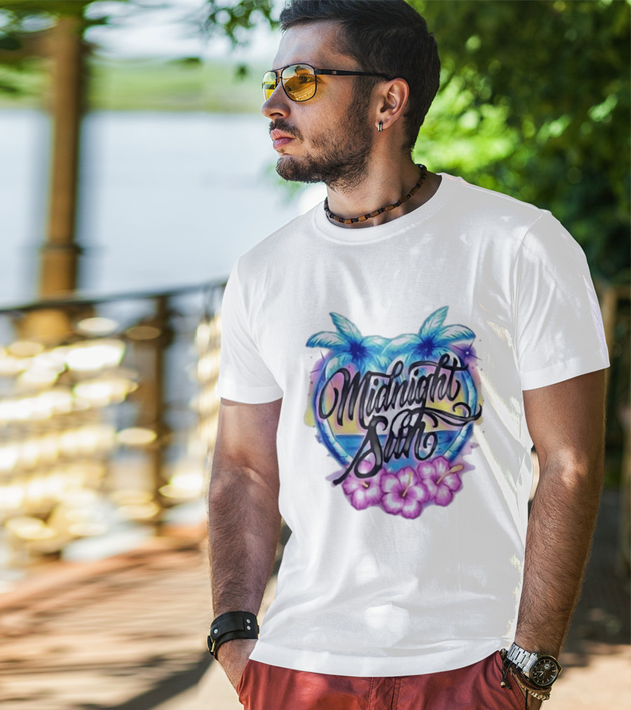 Midnight Sun Tropical Vibes Palm Trees And Hibiscus T-Shirt