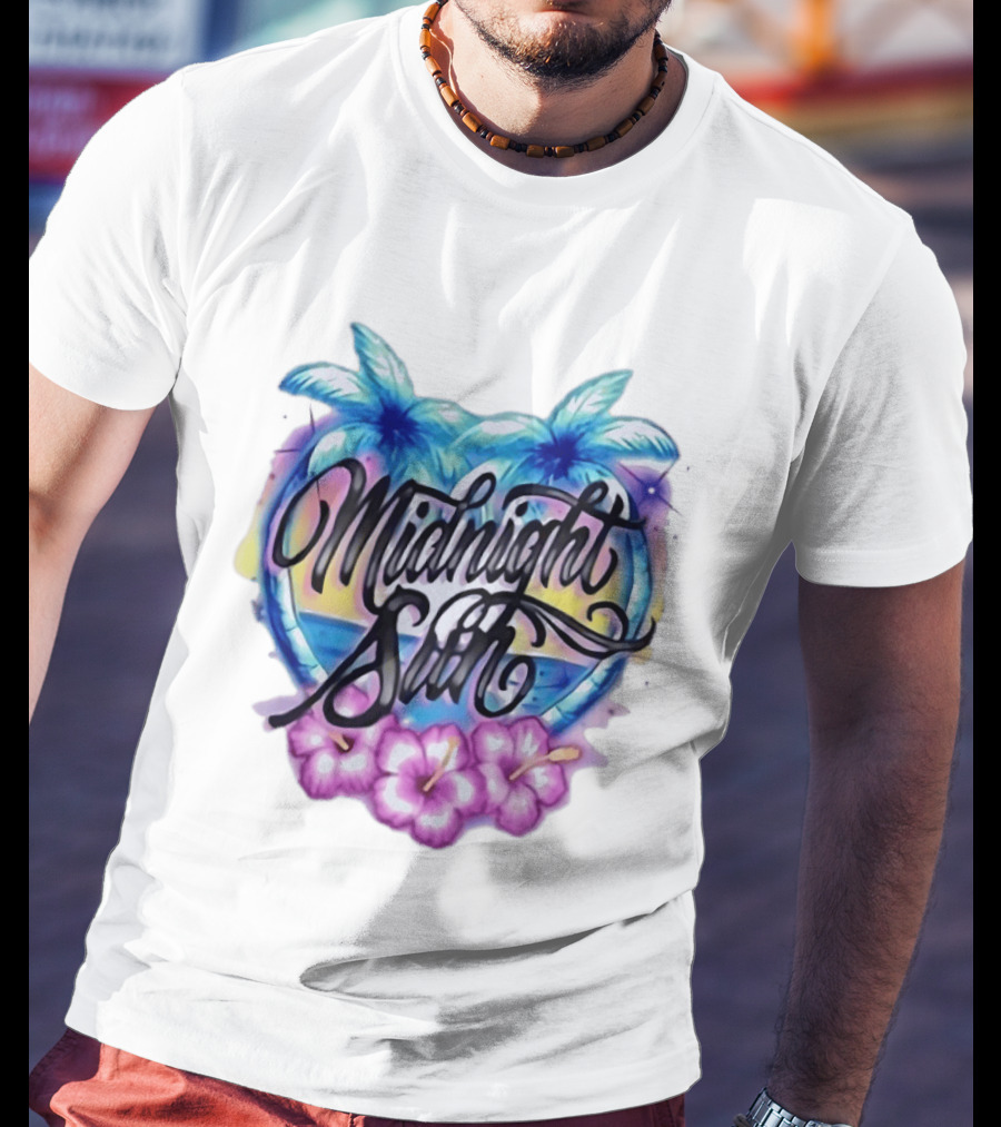 Midnight Sun Tropical Vibes Palm Trees And Hibiscus T-Shirt