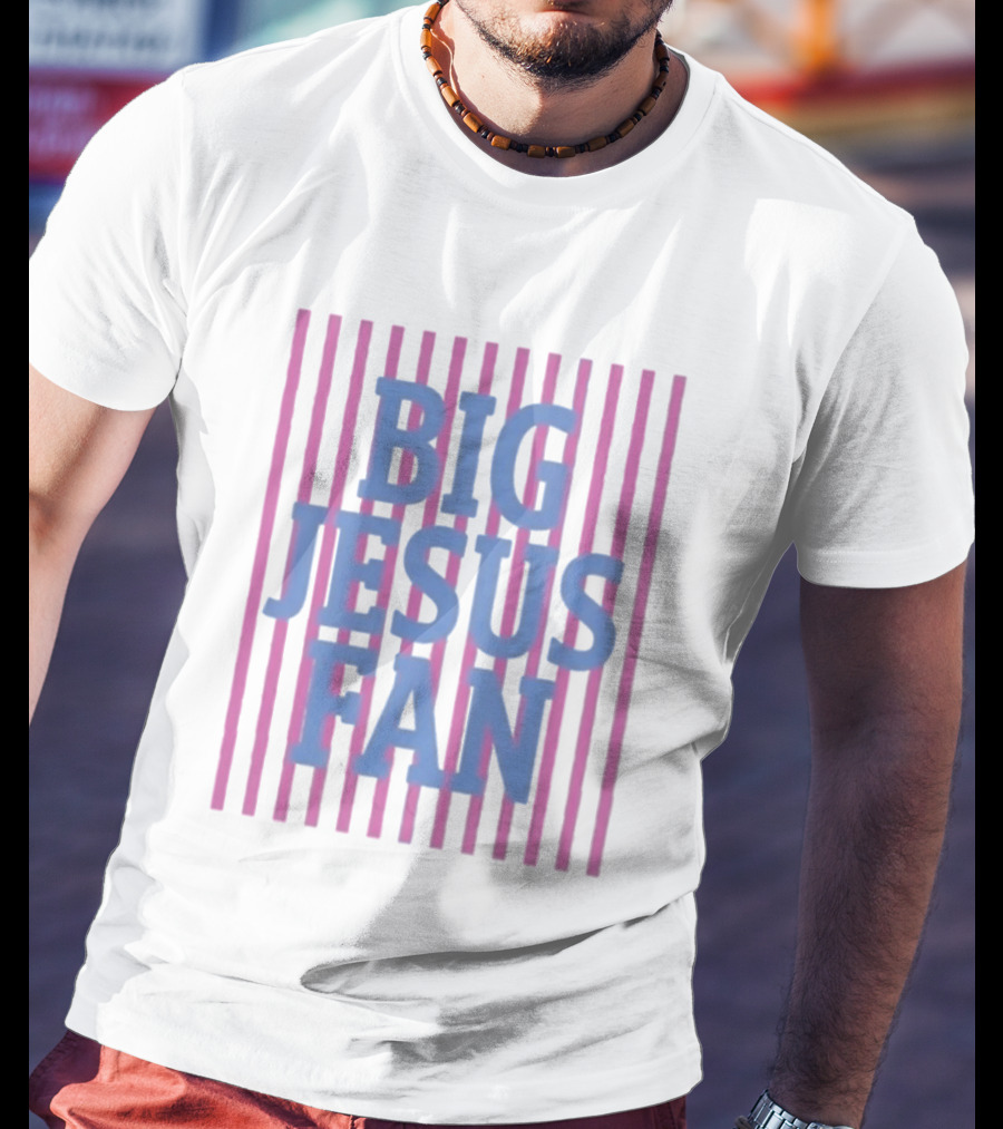 Big Jesus Fan Striped Preppy Christian T-Shirt