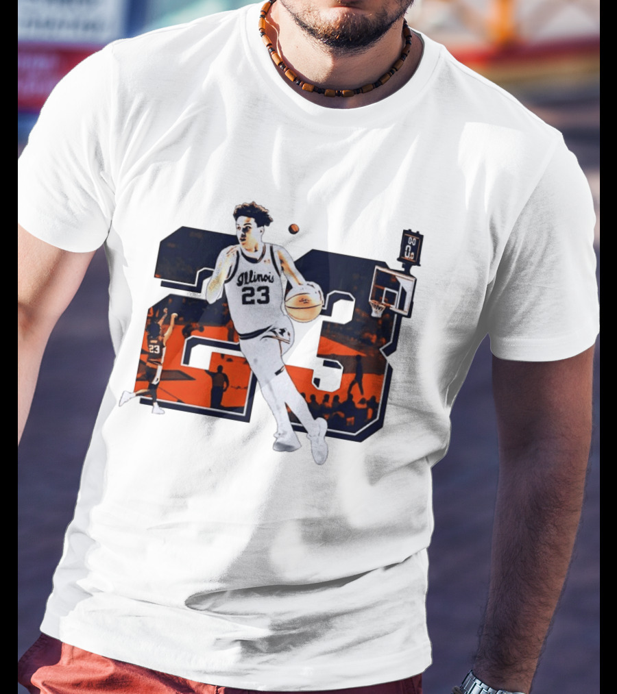 Illinois Fighting Illini Basketball Keaton Wagler 23 Number Dunk T-Shirt