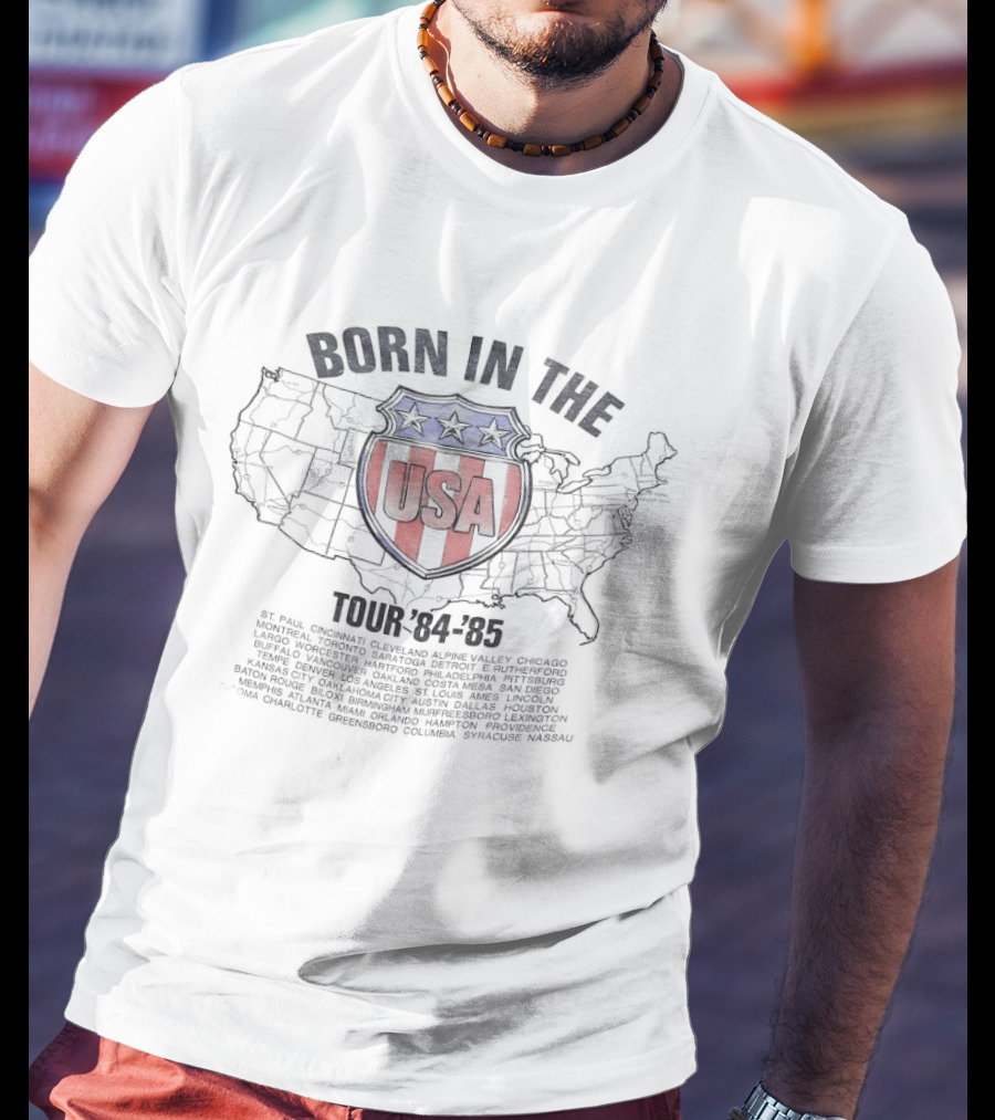 Born In The USA Tour 84 85 Map USA Shield T-Shirt