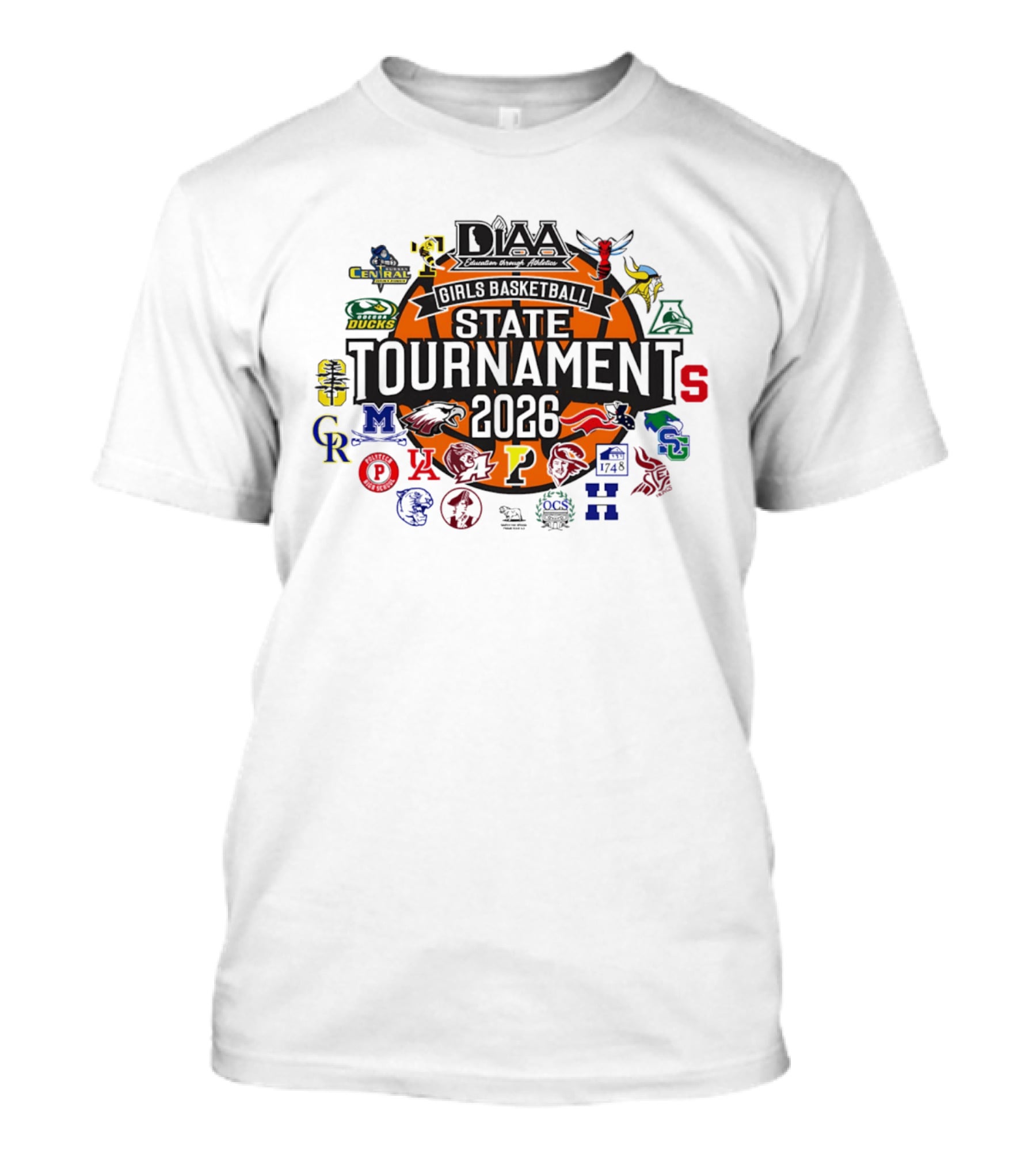DIAA Girls Basketball State Tournament 2026 Central Ducks Vikings Panthers Lions Cougars Ravens Logos T-Shirt