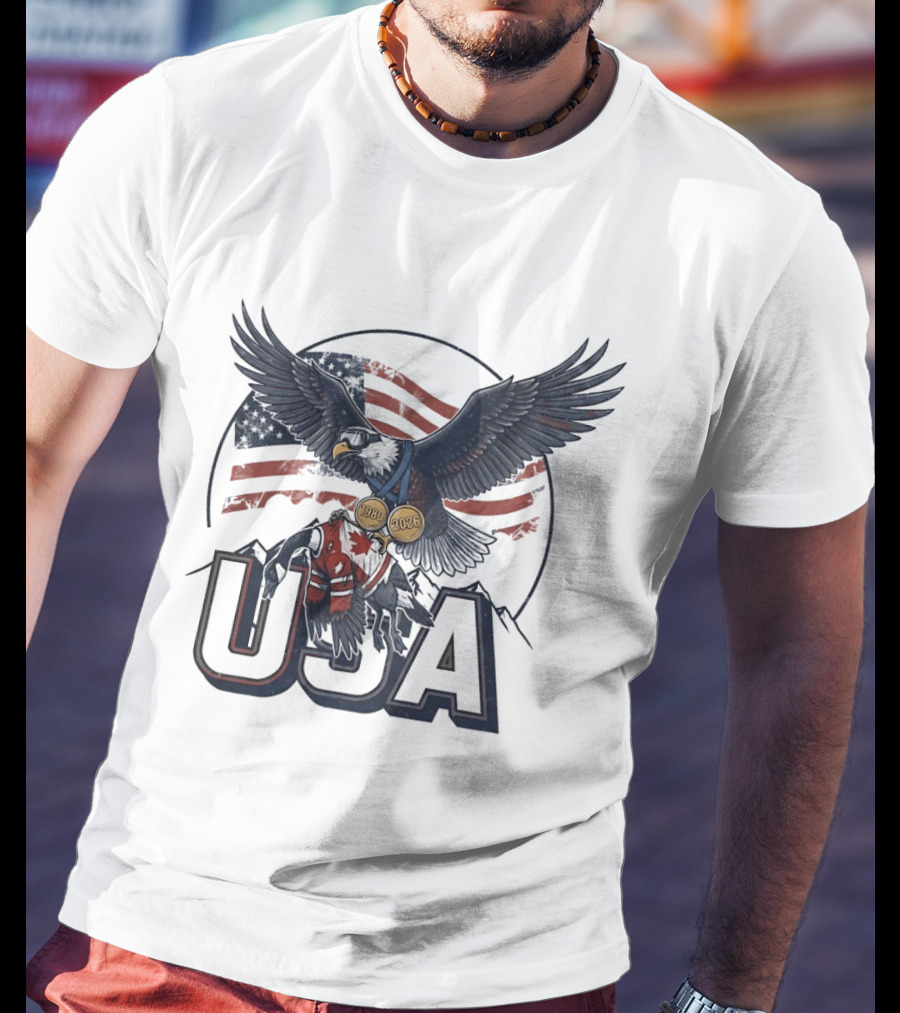 USA Eagle Ice Hockey Olympic Medals 1980 2026 American Flag T-Shirt