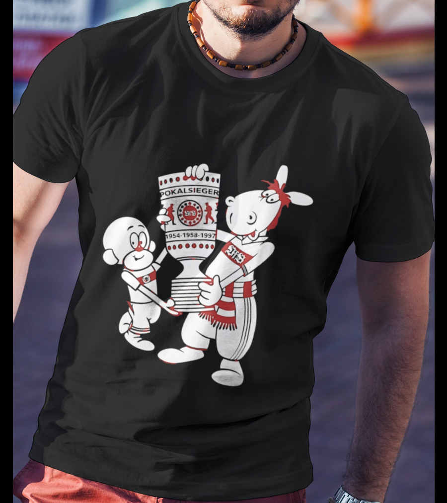 VfB Pokal Affle Und Pferdle Cartoon Celebrating Trophy T-Shirt