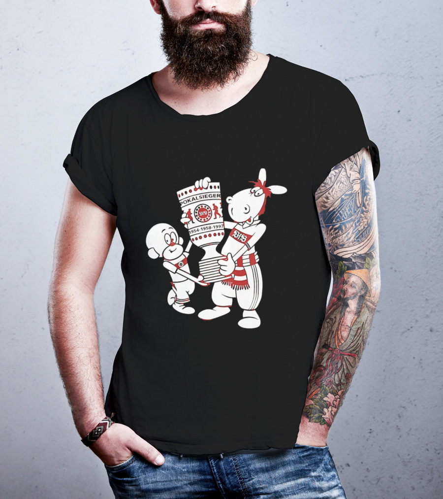VfB Pokal Affle Und Pferdle Cartoon Celebrating Trophy T-Shirt