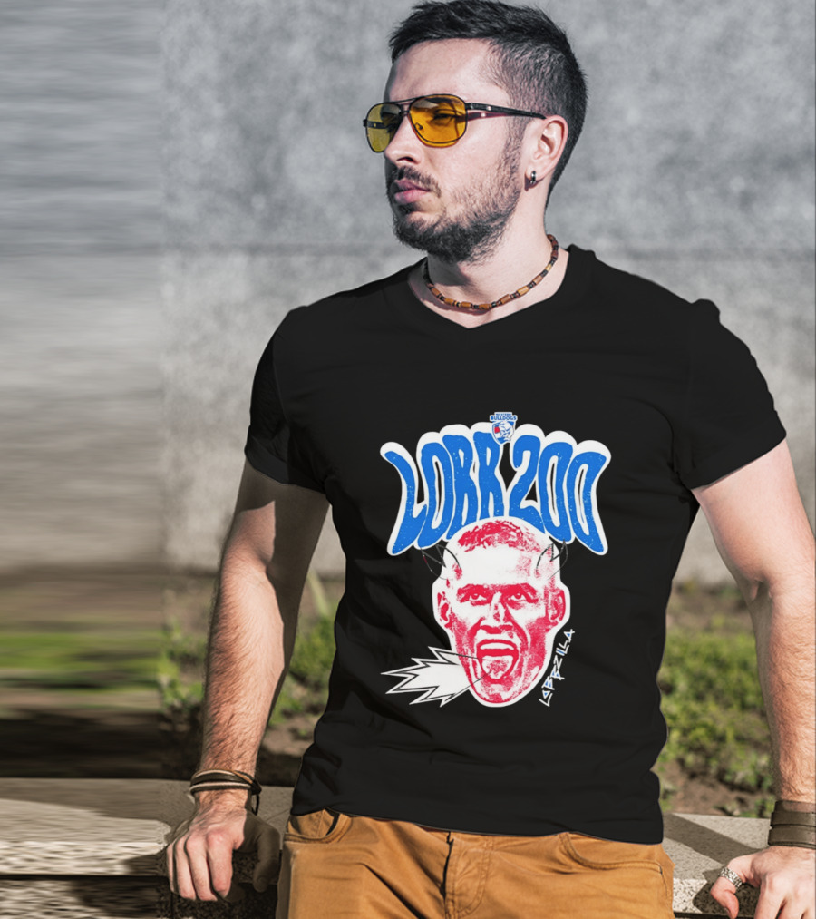 Western Bulldogs Lobb 200 Games Lobbzilla Big Head T-Shirt
