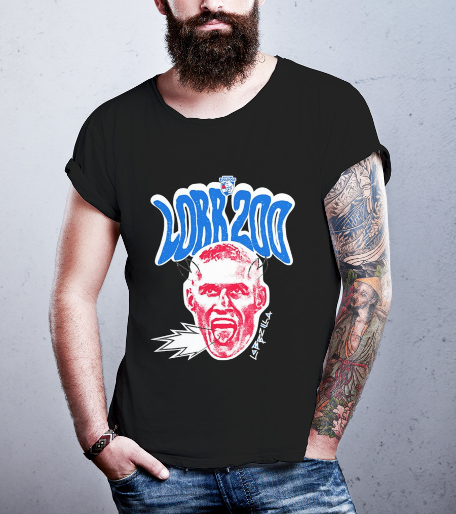 Western Bulldogs Lobb 200 Games Lobbzilla Big Head T-Shirt