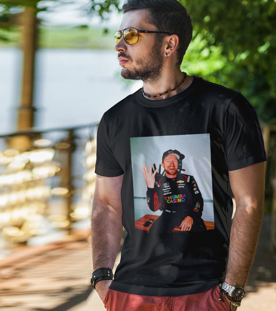 Tyler Reddick Three Peat Chumba Casino Racing Suit And Cigar Celebration T-Shirt