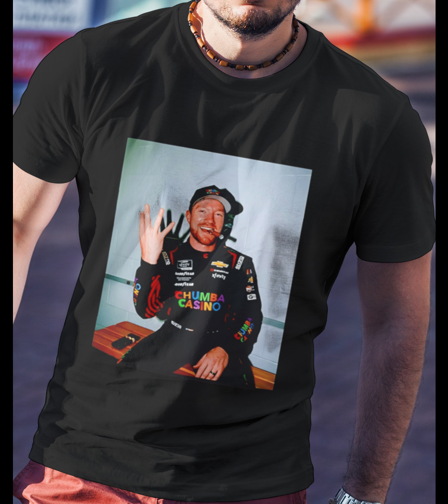 Tyler Reddick Three Peat Chumba Casino Racing Suit And Cigar Celebration T-Shirt