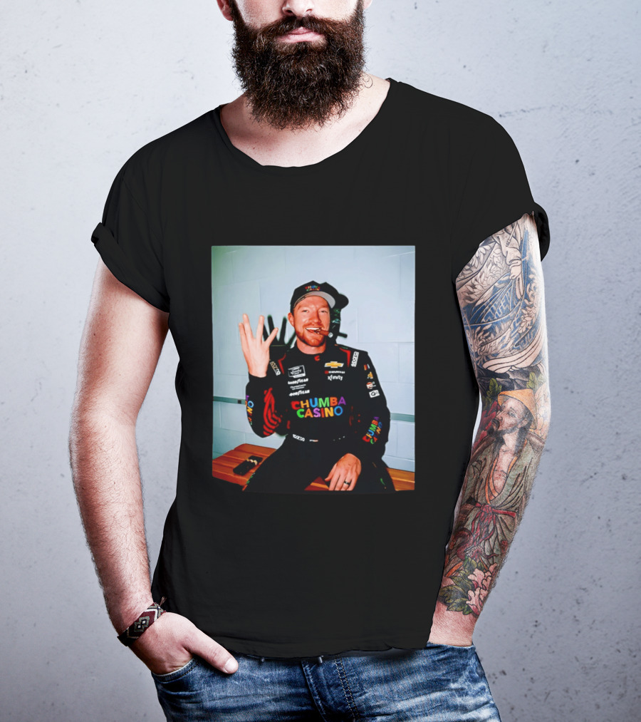 Tyler Reddick Three Peat Chumba Casino Racing Suit And Cigar Celebration T-Shirt