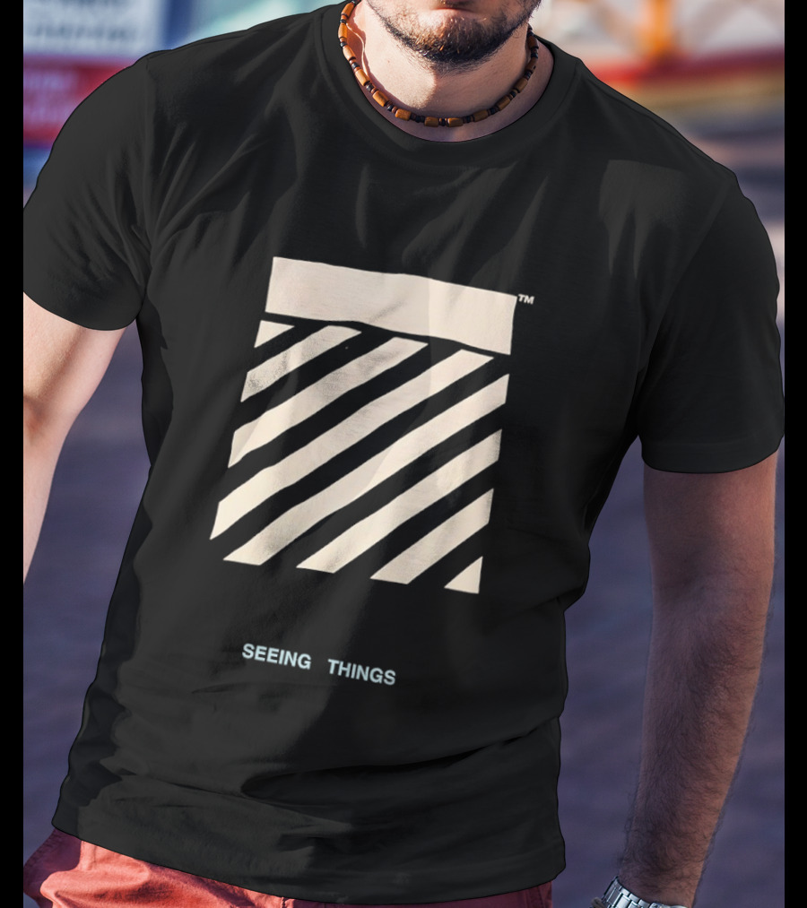 Off White Seeing Things Beige Diagonal Stripes T-Shirt