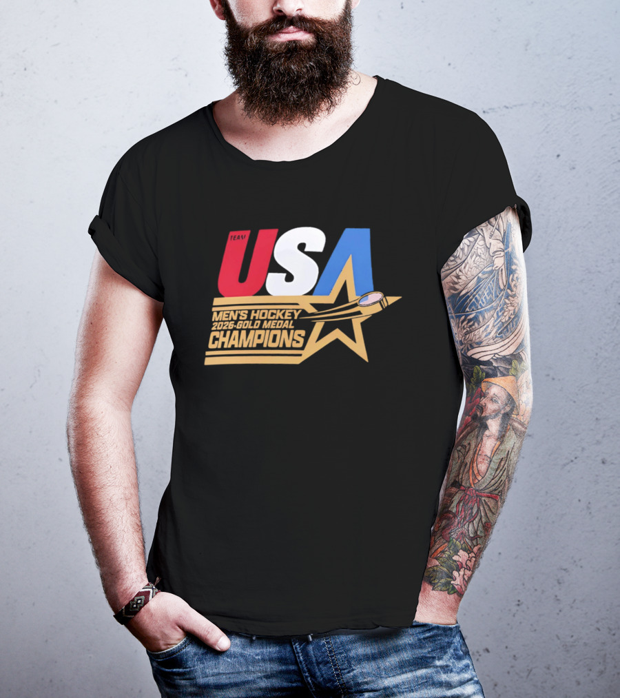 USA Men's Hockey 2026 Gold Medal Champions Star T-Shirt