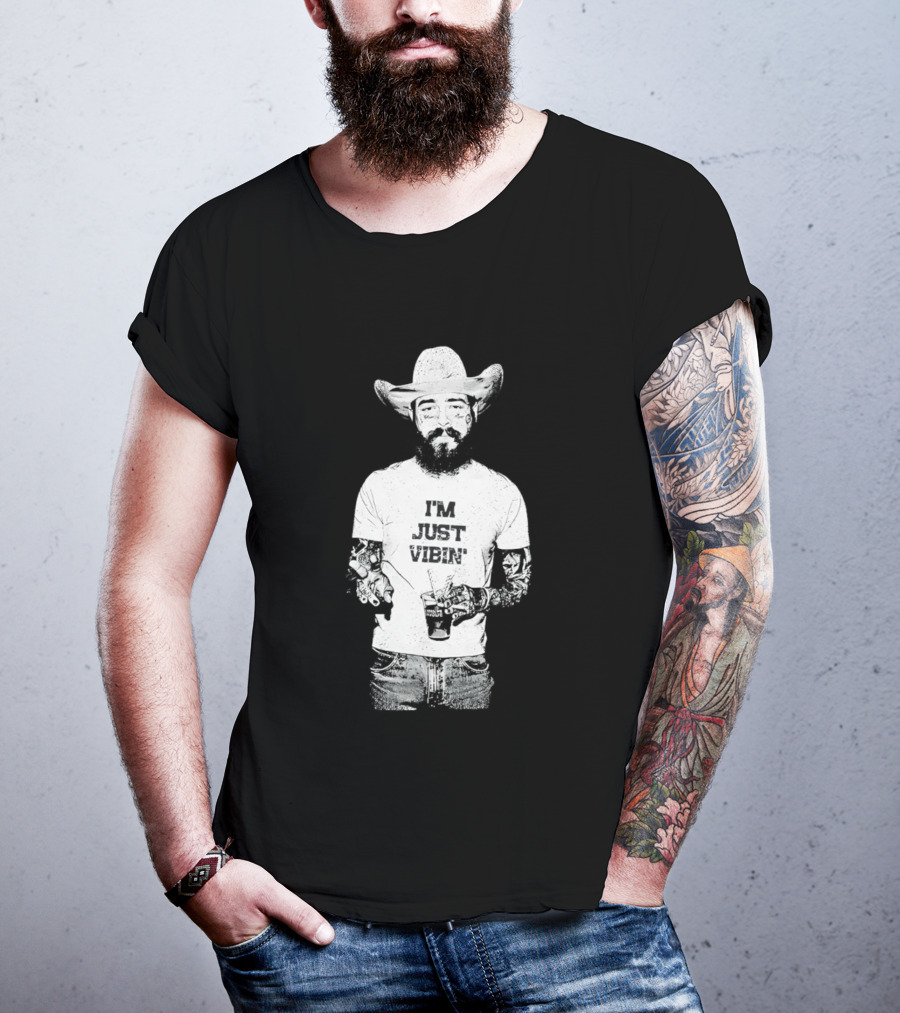 Post Malone Western Posty Cowboy Hat I'm Just Vibin T-Shirt