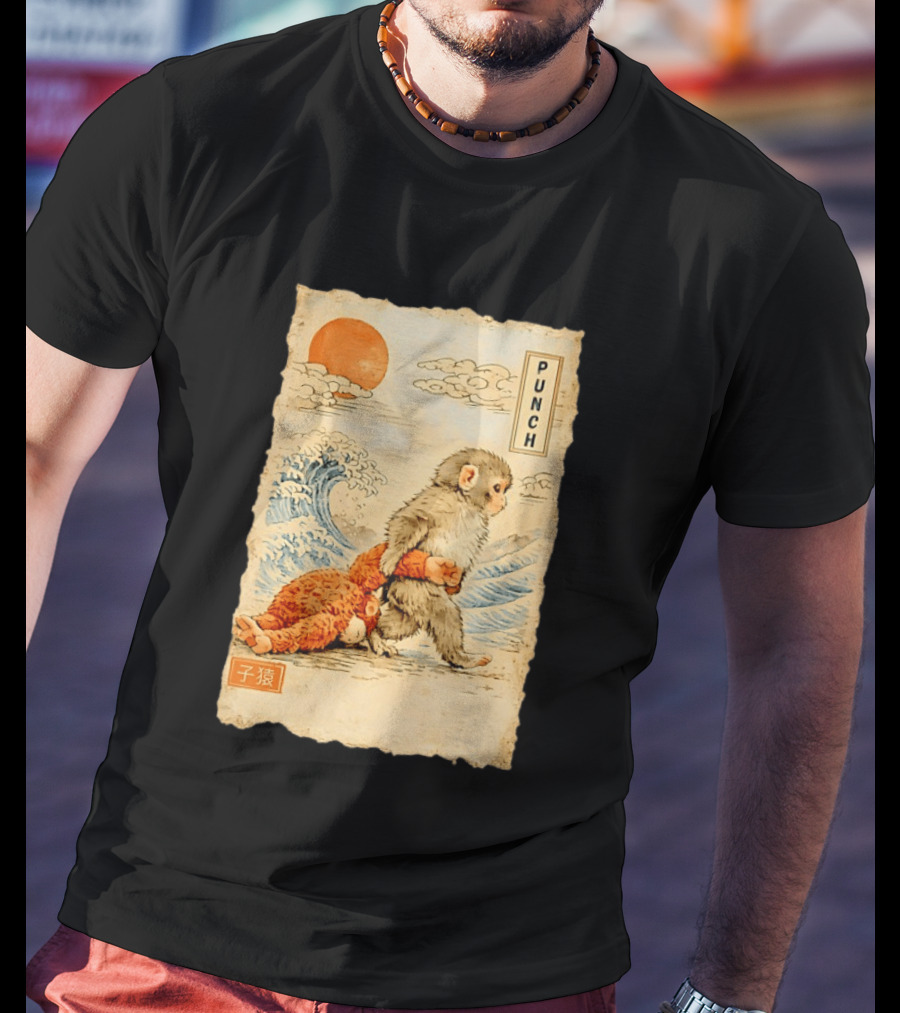 Punch Monkey Ukiyo E Wave Sun Kanji T-Shirt