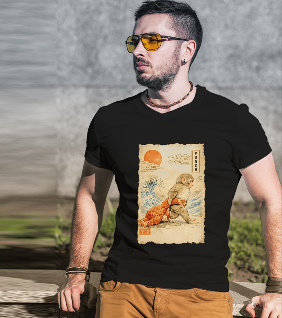 Punch Monkey Ukiyo E Wave Sun Kanji T-Shirt